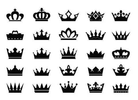 Set of vector king crowns icon on white background. EPS outline Illustration. Illustrazione stock