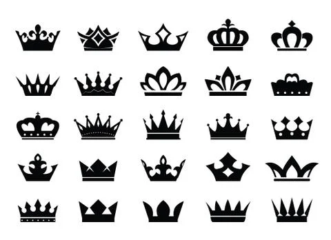 Set of vector king crowns icon on white background. EPS outline Illustration. Illustrazione stock