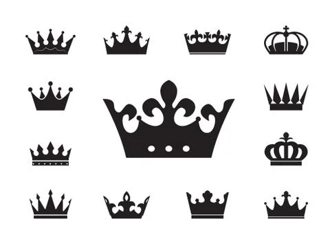Set of vector king crowns icon on white background. EPS outline Illustration. Illustrazione stock