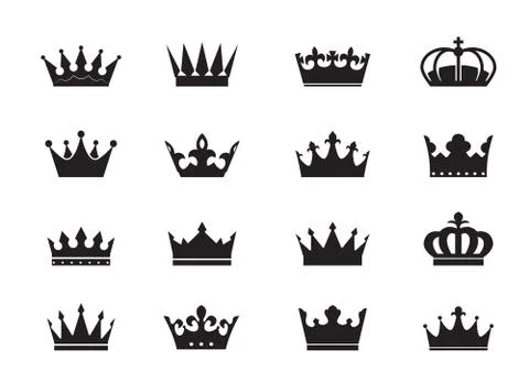 Set of vector king crowns icon on white background. EPS outline Illustration. Illustrazione stock