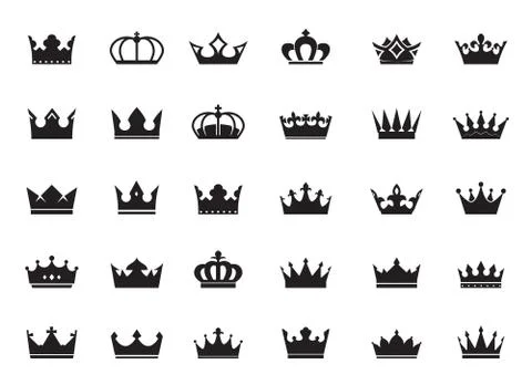 Set of vector king crowns icon on white background. EPS outline Illustration. Stock Illustration