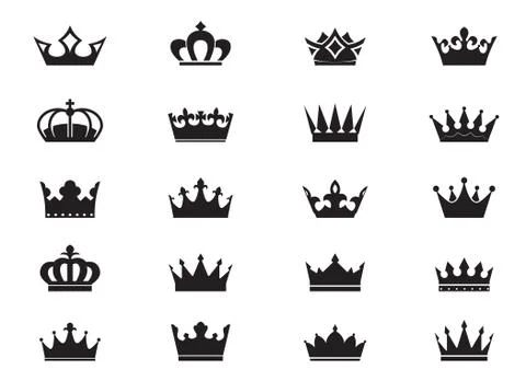 Set of vector king crowns icon on white background. EPS outline Illustration. Illustrazione stock