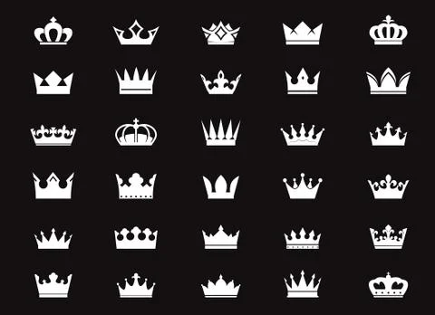 Set of vector king crowns icon on black background. EPS outline Illustration. Stock Illustration