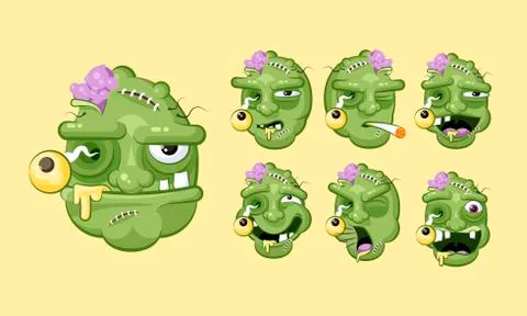 Set vector kit collection terrible facial expression of zombie emotions, emoji Stock-Illustration