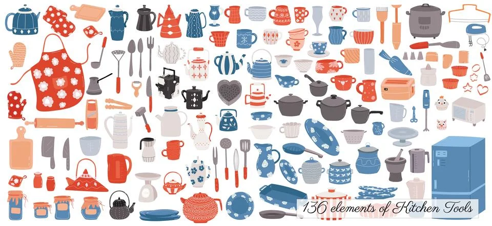 Set of vector kitchen equipments isolated on white background. kitchen tools Stock Illustration