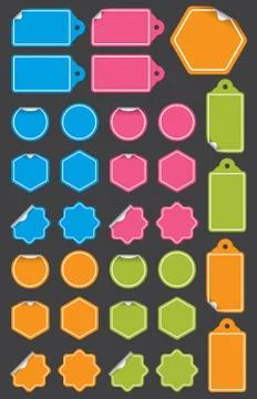Set of vector labels and tags with peeled back corner. Stock Illustration