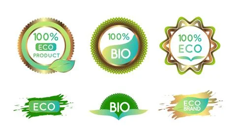 Set of vector labels. Bio organic golden eco green labels for bio and natural Stock Illustration