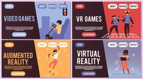 Set of vector landing page templates with concept virtual augmented reality. Illustrazione stock