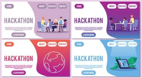 A set of vector landing pages templates of app for hackathon Stockillustratie