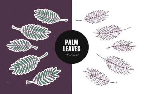 Set of vector leaf design elements. Flat green leaves silhouette Stock Illustration