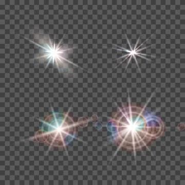 Set of vector lens flare effect. Round isolated transparent optical elements Stock Illustration