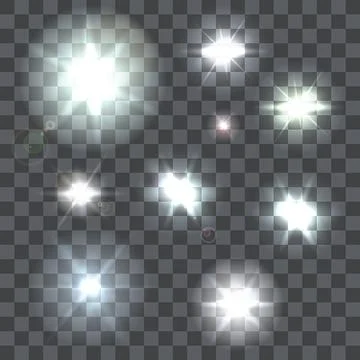 Set of vector lens flares beams and flashes on transparent background Stock Illustration
