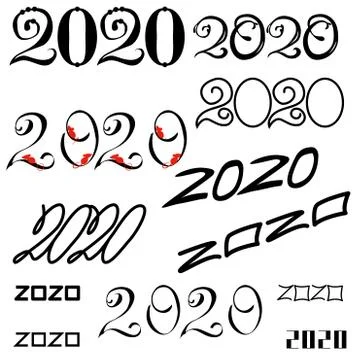 Set of vector lettering black number 2020 text. Elements for New Year greeting Stock Illustration