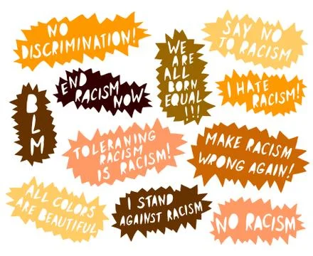 Set of vector lettering handwritten on theme of antiracism, protesting agains Stock Illustration