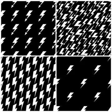 Set of vector lightning seamless patterns in black and white Stock Illustration