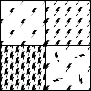 Set of vector lightning seamless patterns in black and white Stockillustratie