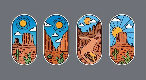 Set of vector line art desert Stock Illustration