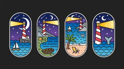 Set of vector line art lighthouse Stock-Illustration