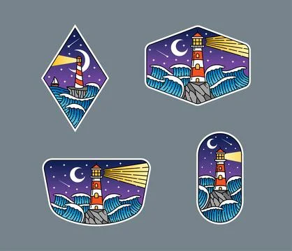 Set of vector line art lighthouse designs Stock Illustration