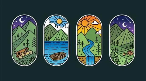 Set of vector line art mountain Stock Illustration