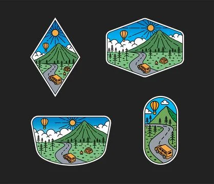 Set of vector line art mountain  designs Stock Illustration
