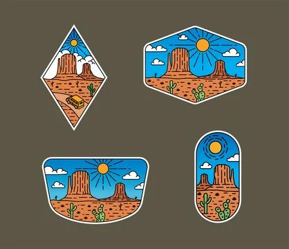 Set of vector line art outdoor designs Stock Illustration
