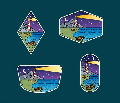 Set of vector line art outdoor designs Stock Illustration