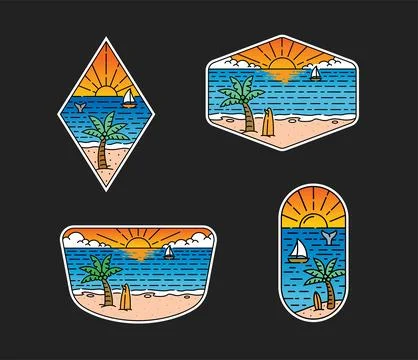 Set of vector line art outdoor designs Stock Illustration