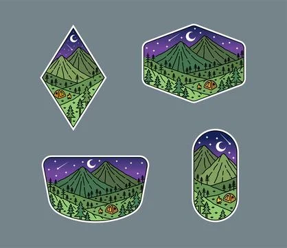 Set of vector line art outdoor designs Stock Illustration