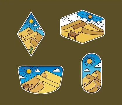 Set of vector line art outdoor designs Stock Illustration