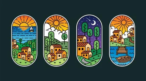 Set of vector line art residence Stock Illustration