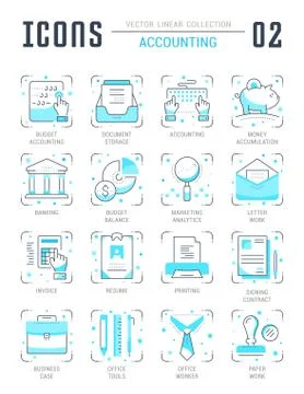 Set Vector Line Flat Icons of Accounting. Illustrazione stock