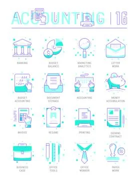 Set Vector Line Flat Icons of Accounting Illustrazione stock