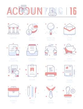 Set Vector Line Flat Icons of Accounting Stock Illustration