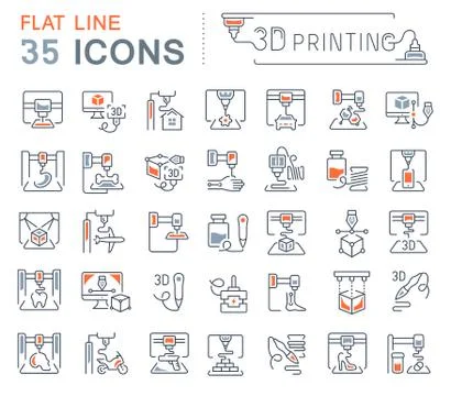 Set Vector Line Icons of 3D printing. Stock Illustration