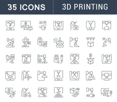 Set Vector Line Icons of 3D Printing. Stock Illustration