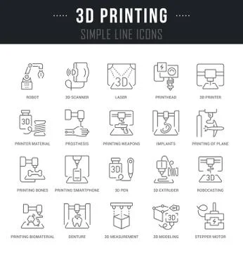 Set Vector Line Icons of 3D Printing. Stock Illustration