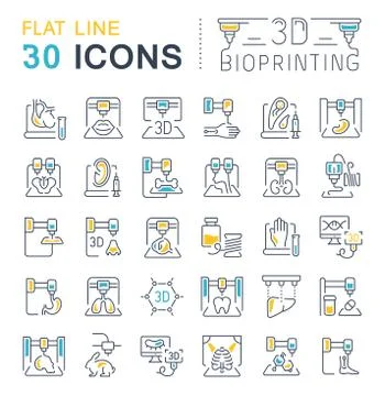Set Vector Line Icons of 3D Bioprinting. Illustrazione stock