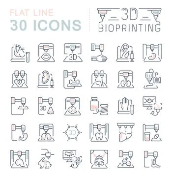 Set Vector Line Icons of 3D Bioprinting. Stock Illustration