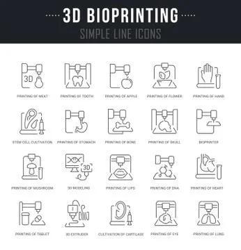 Set Vector Line Icons of 3D Bioprinting. 스톡 일러스트