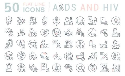 Set Vector Line Icons of AIDS and HIV. Stock Illustration