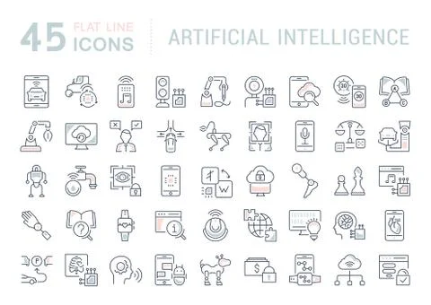 Set Vector Line Icons of Artificial Intelligence. Stock Illustration