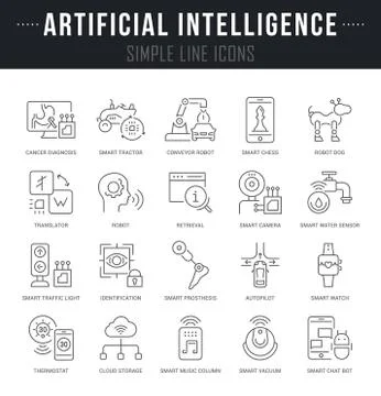 Set Vector Line Icons of Artificial Intelligence. 스톡 일러스트