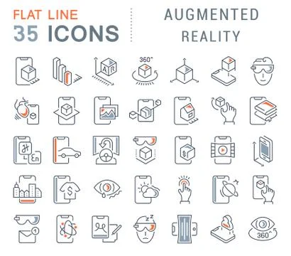 Set Vector Line Icons of Augmented Reality. Stock Illustration