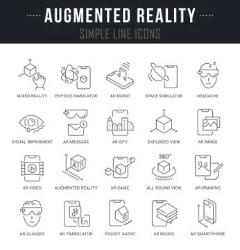 Set Vector Line Icons of Augmented Reality. Illustrazione stock