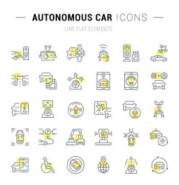 Set Vector Line Icons of Autonomous Car. Stock Illustration