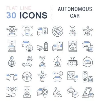 Set Vector Line Icons of Autonomous Car. Stock Illustration