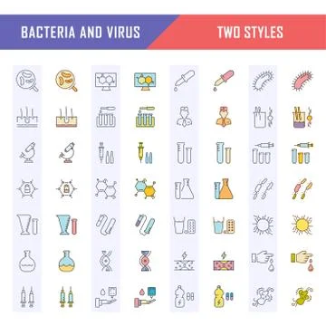Set vector line icons of bacteria and virus Free Stock Illustration