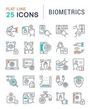 Set Vector Line Icons of Biometrics. Stock Illustration