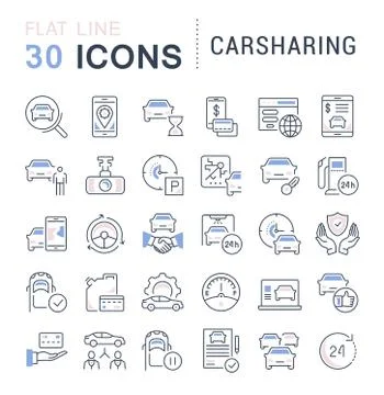 Set Vector Line Icons of Carsharing. Ilustración de archivo